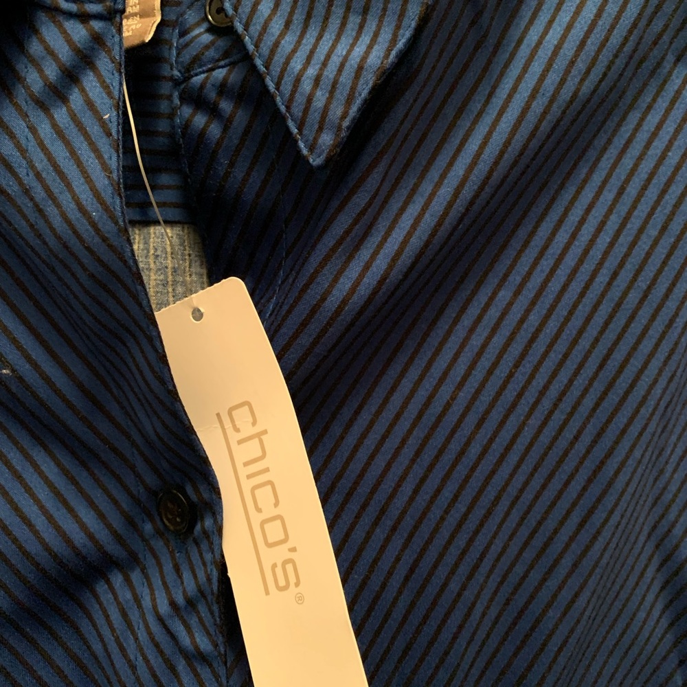 Chico’s Blue and Black striped button up blouse